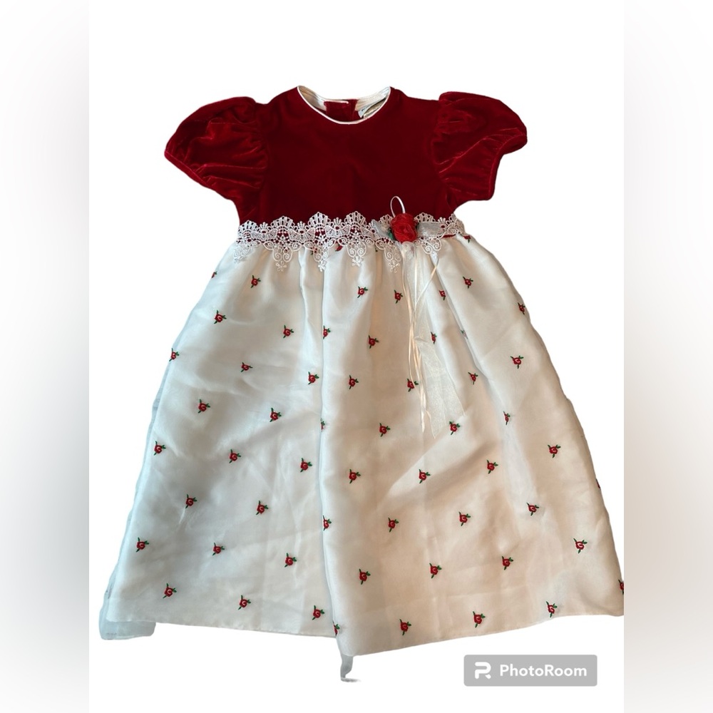 Rare Too!  Dress Girls 6X Red Velvet White Tulle Holiday Party Special Occasion